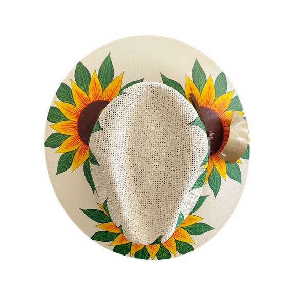 MEXICAN Artisanal Hat Handpainted Fedora Floral Sunflower Sombrero Panama Boho M - Picture 2 of 9